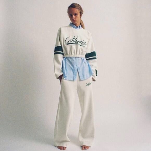 Zara White Straight Leg High Waist California Jogger Trousers Sz L NWOT - Picture 8 of 16